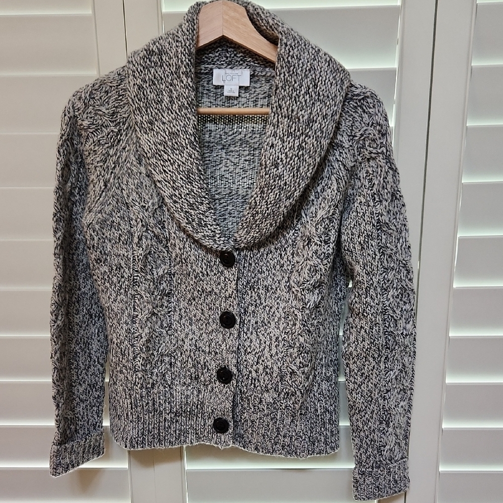 LOFT Gray Cardigan Sweater with Shawl Collar